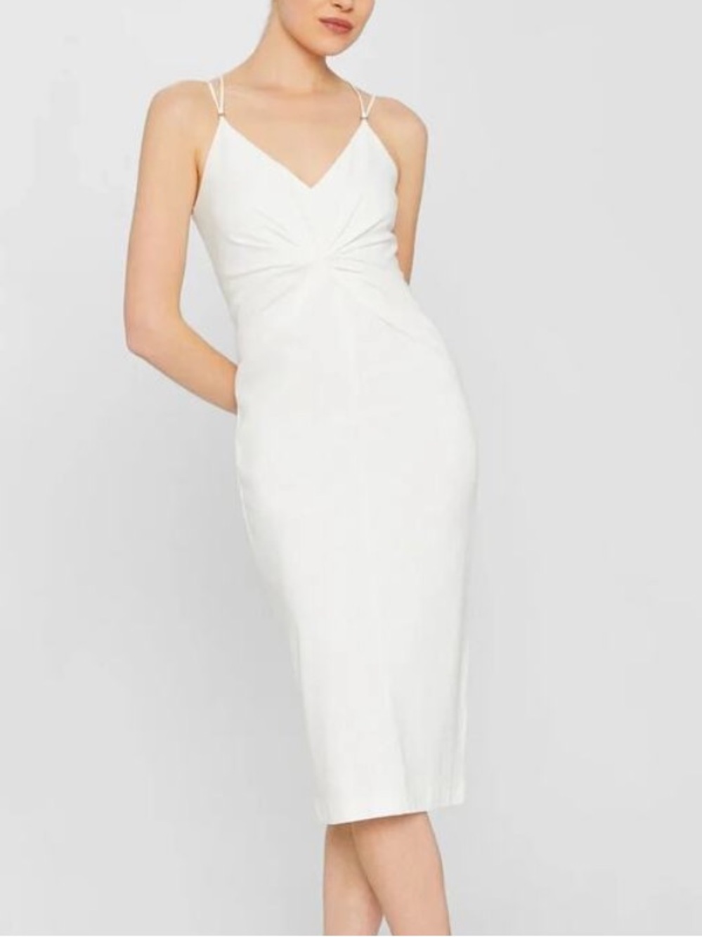 Club Monaco White Twist-Front Spaghetti Strap Midi Dress